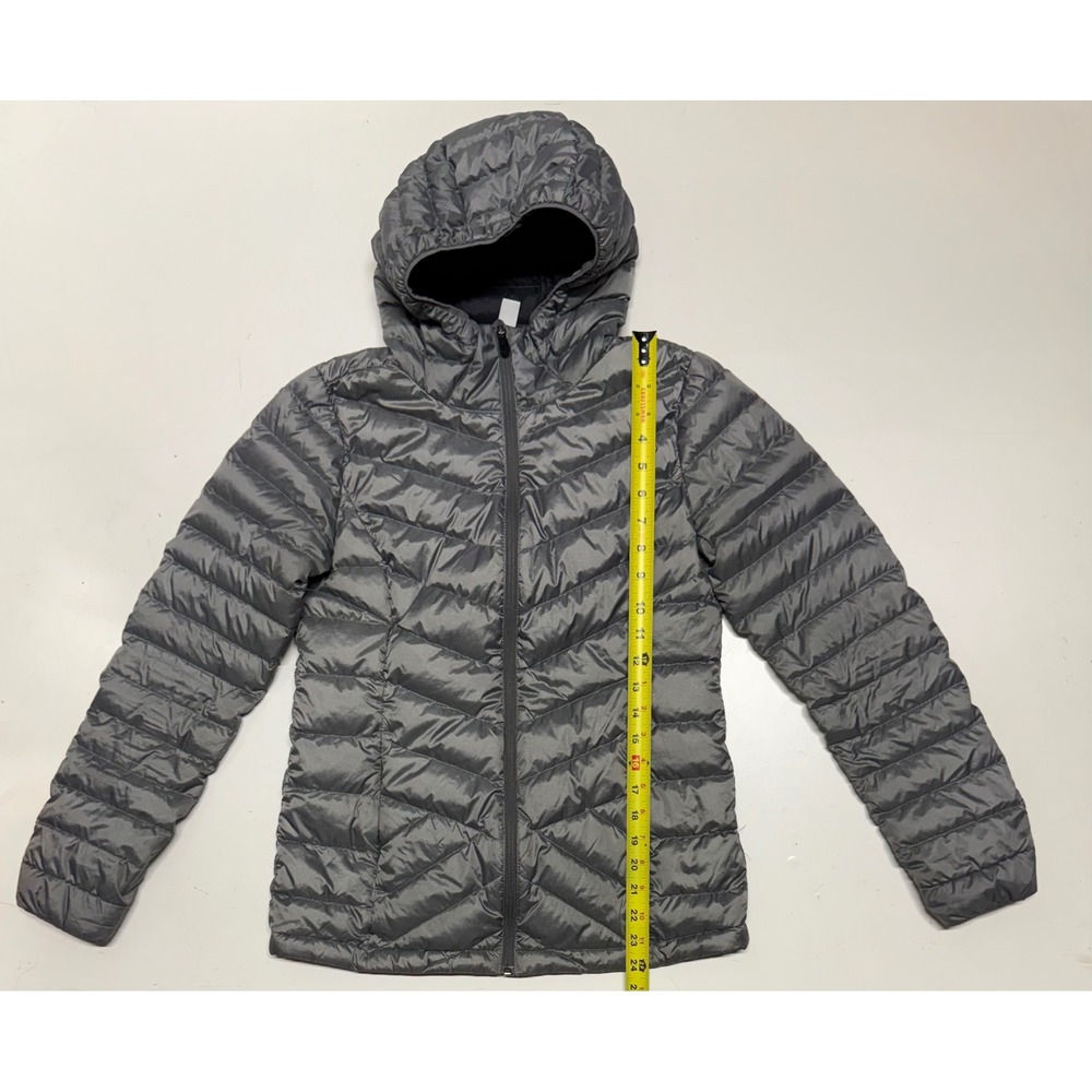 Lole Womens Gray Hooded Down Puffer Jacket Lightweight Chevron‎ Quilted Small